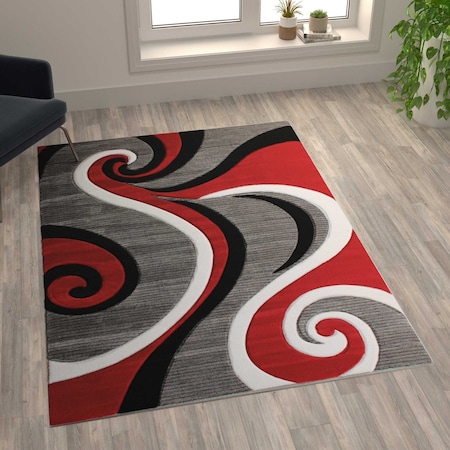 Flash Furniture Red 5' x 7' Modern Plush Abstract Area Rug KP-RG952-57-RD-GG